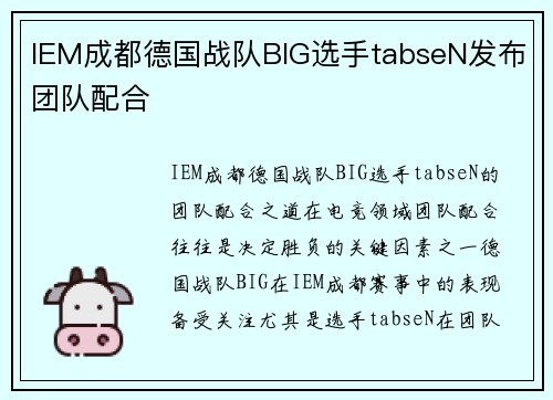 IEM成都德国战队BIG选手tabseN发布团队配合