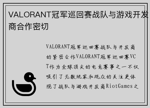 VALORANT冠军巡回赛战队与游戏开发商合作密切
