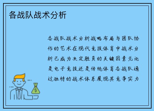 各战队战术分析